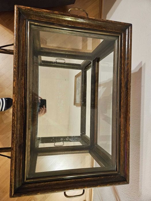 Stylowy barek / witrynka – drewno, szkło, lustro, na kółkach