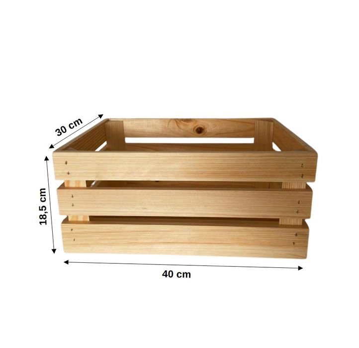 Skrzynki drewniane z gładkich listew – 40x30x18,5 cm,  naturalna