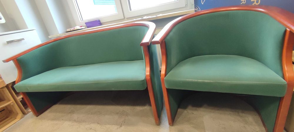 Sofa + Fotel drewniany zestaw