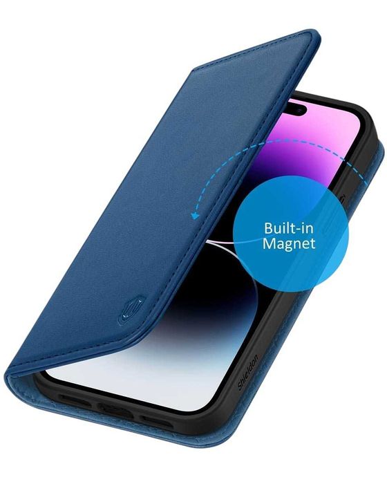 2379. SHIELDON Etui do iPhone 15 Pro Max 5G NIEBIESKIE skóra