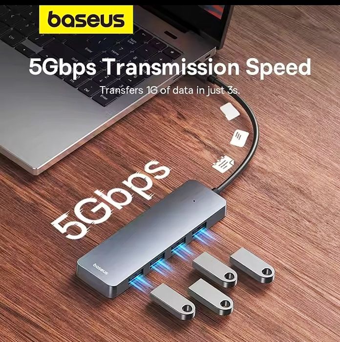 BaseusХабПереходникUSB3.0Концентратор4in1ДляПкНоутбукПодовжувУдлинител