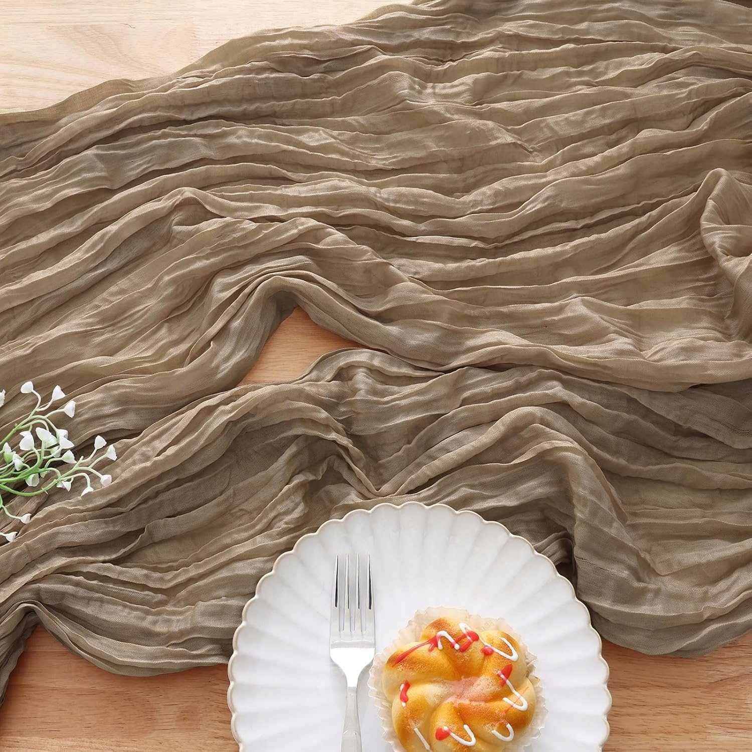 Bieżnik na stół marszczony Boho 90 x 300 cm Zestaw 2szt Kolor Brązowy