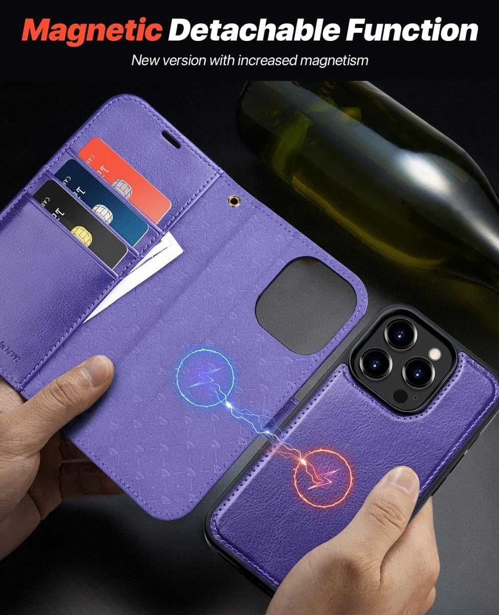 Ocase etui skórzane iPhone 15 Pro Max magsafe stojak fiolet RFID 2w1