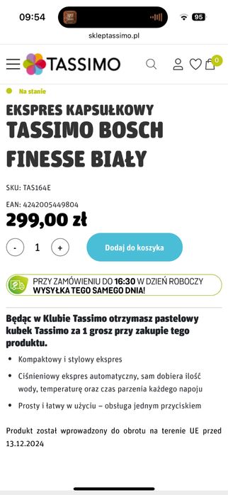 Ekspres kapsułkowy Bosch Tassimo Finesse TAS16B4 - Made in Poland