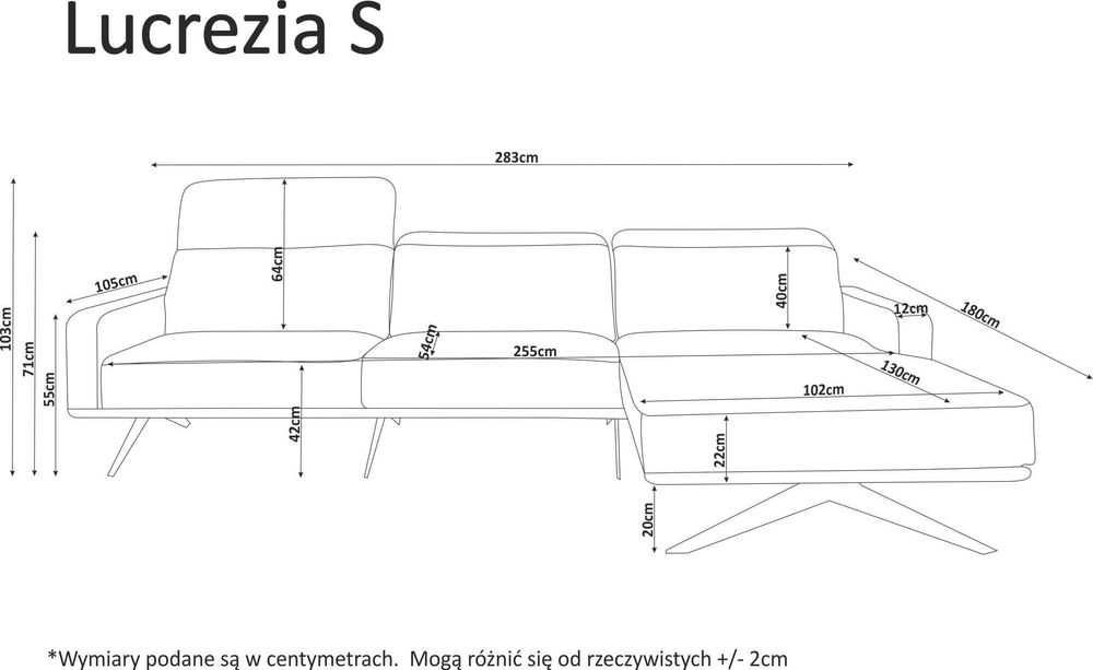 Narożnik nierozkładany Lucrezia S nowoczesny na wymiar