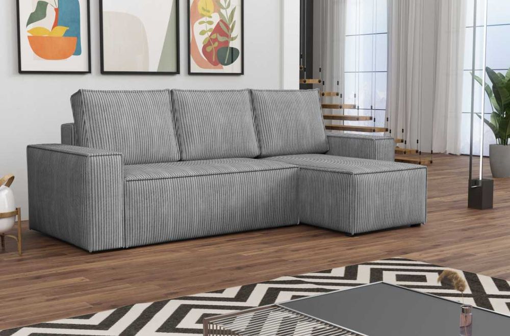 Narożnik Rozkładany Sztruks Rogówka z Funkcją Spania Pościel Kanapa