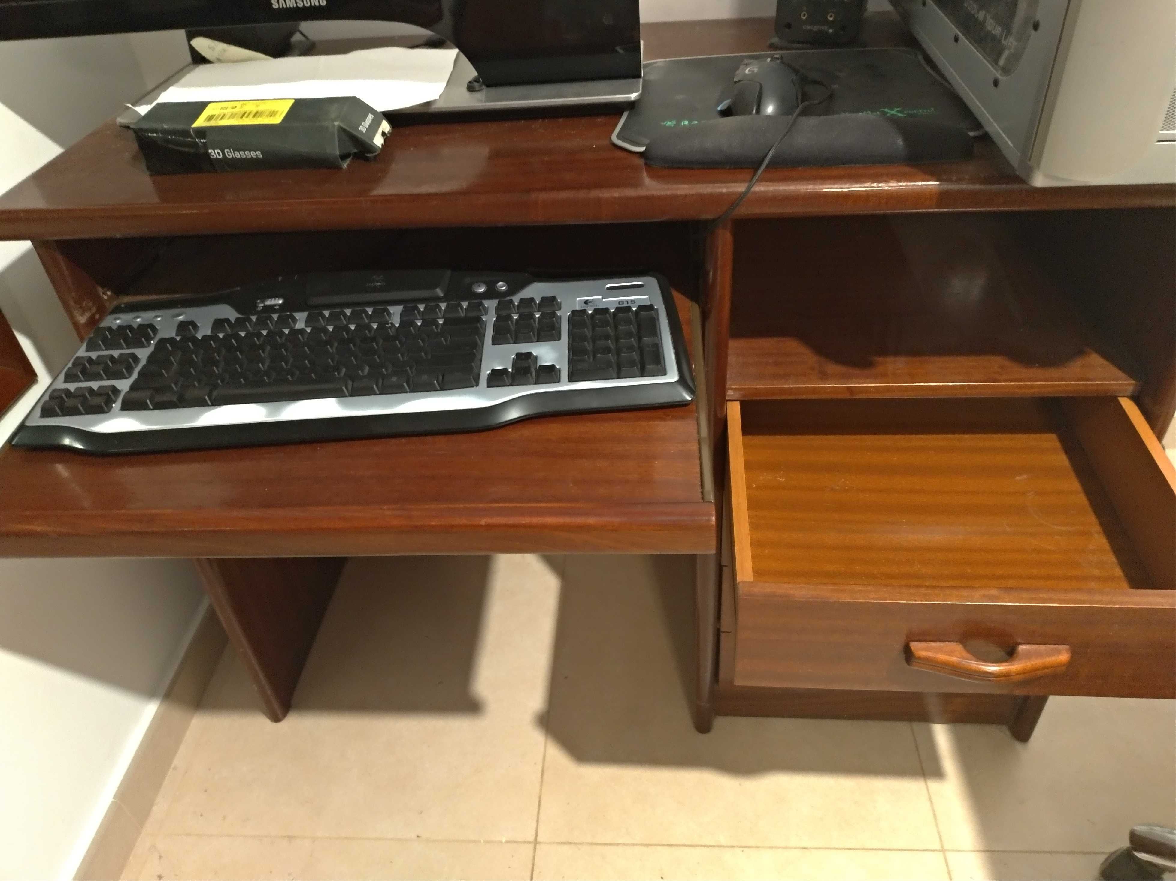 Secretária de escritório para computador em mogno 80x110x55