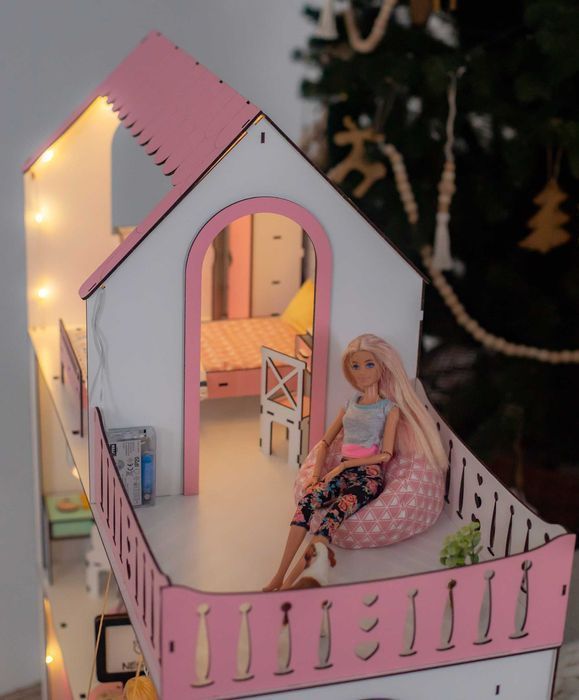 Ляльковий будинок з освітленням Кукольный Домик +подарок мебель Барби