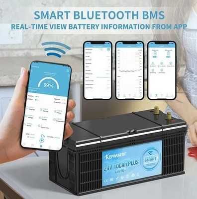 Bateria lítio LiFePO4 100Ah 24V c/BMS c/Bluetooth NOVA