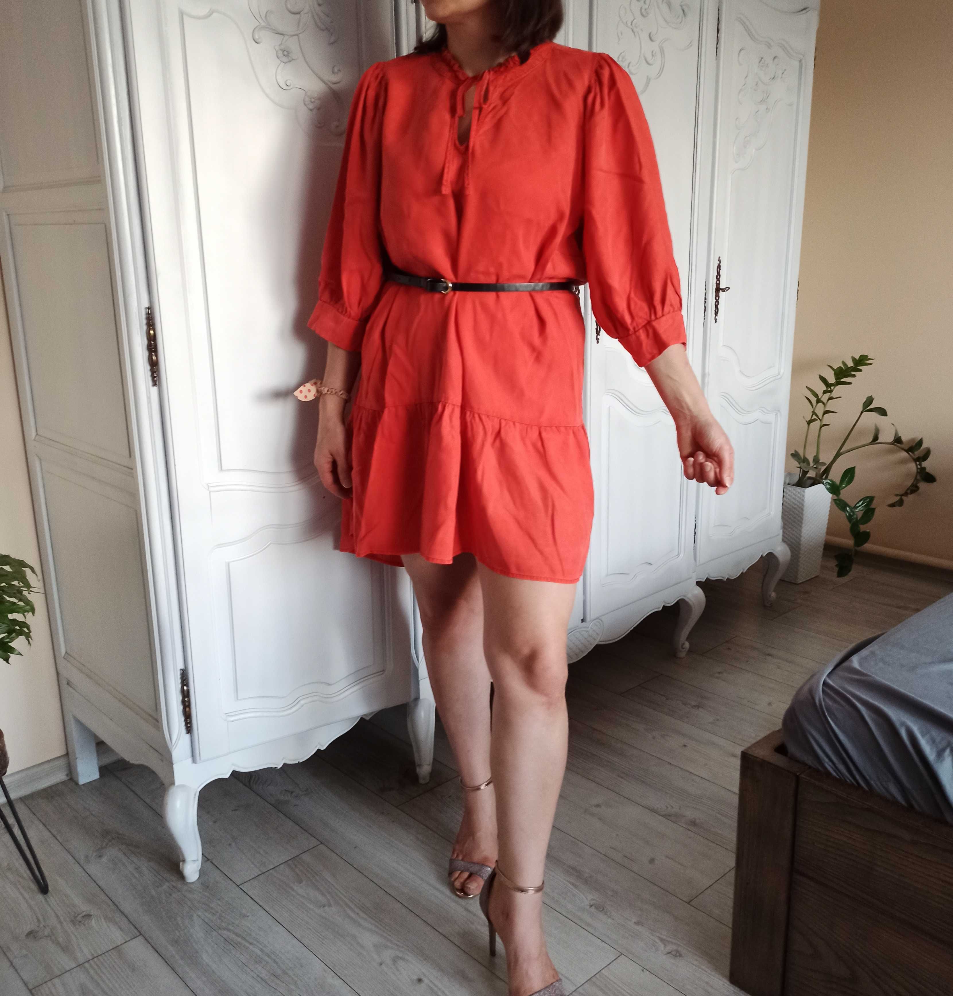 Czerwona asymetryczna sukienka, oversize, plus size, rozmiar 38-54
