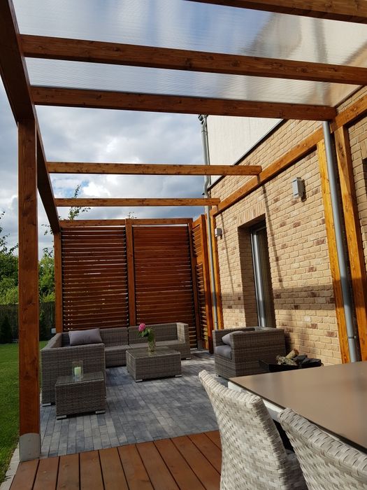 Zadaszenie tarasu, pergola, żaluzje drewniane,