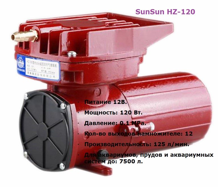 Компрессор SunSun HZ-120 питание от аккумулятора