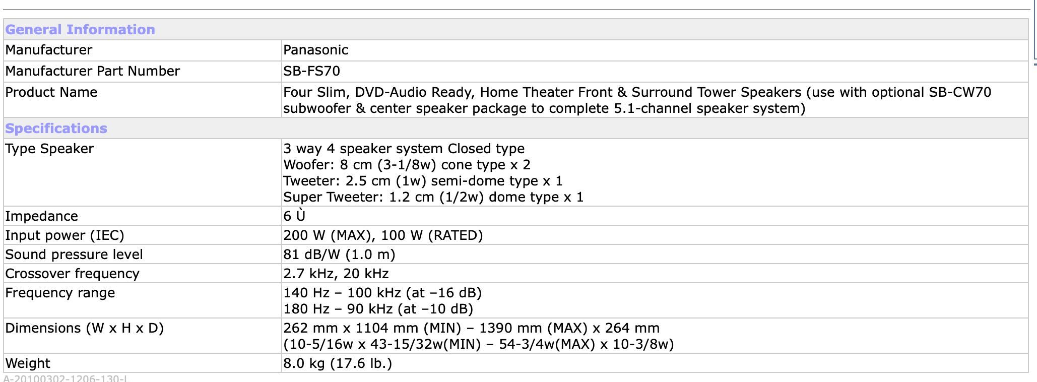 Kolumny -Panasonic SBPC 70 5.1 Surround Sound System