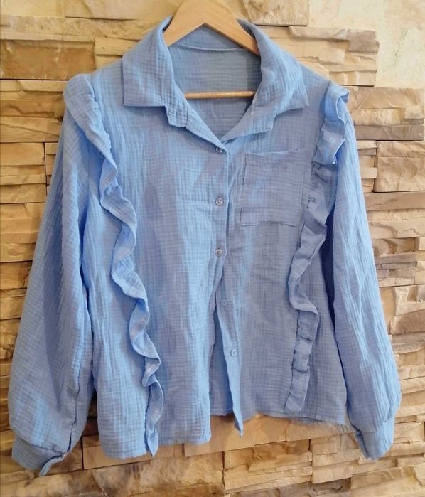 Komplet muślinowy Koszula z szortami xs s m baby blue niebieski