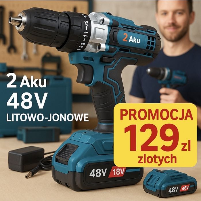 wkrętarka akumulatorowa 18V 2x bateria litowo jonowa zestaw super cena