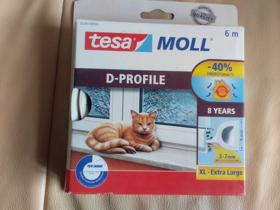 Tesa Moll uszczelka gumowa samoprzylepna profil E do okien drzwi 6 mb.