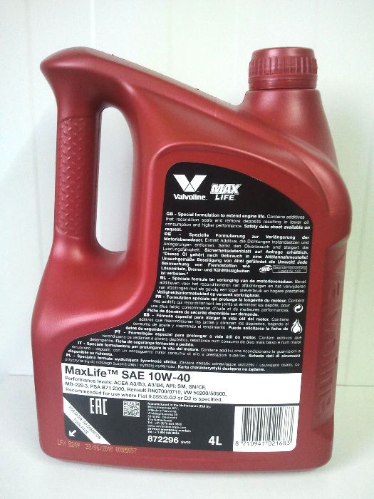 Olej Valvoline Maxlife 10W40 4 litry