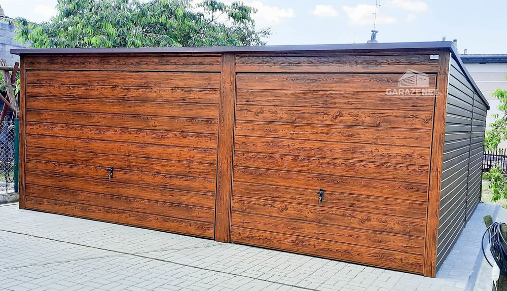 GARAŻ BLASZANY 6m x 6m 2x Brama Uchylna Drewnopodobny 6X6 GB255