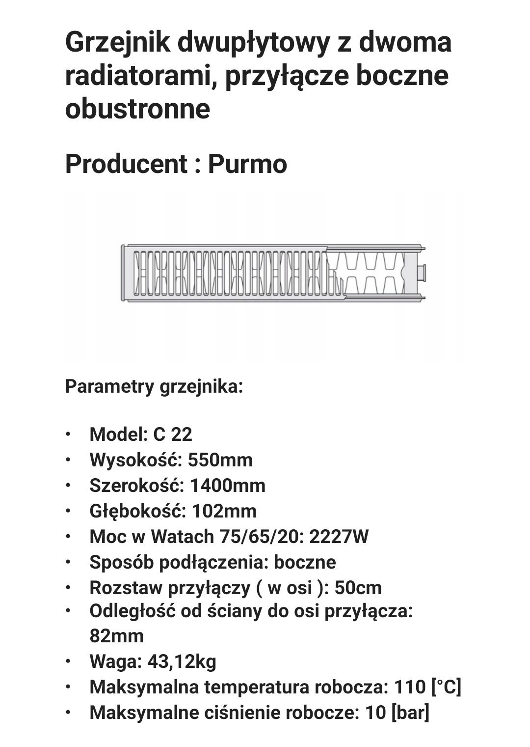 Grzejnik purmo, jak nowy, gwarancja