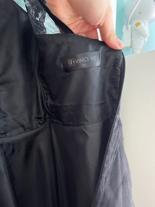 Krótka sukienka XS 34 Butik koronkowa góra Vinted elegant Czarna mini