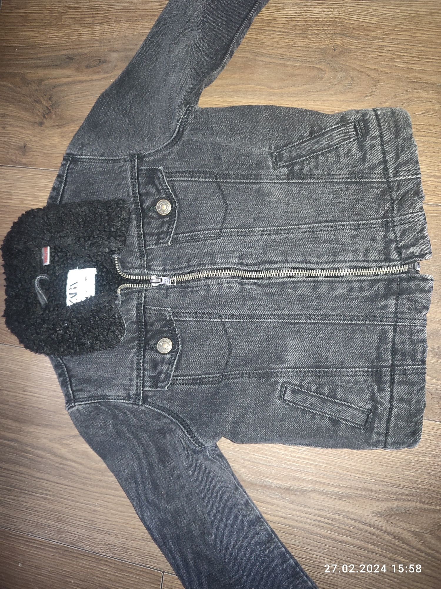 Katana kurtka jeans Zara na zamek z kożuszkiem 98 grafitowa