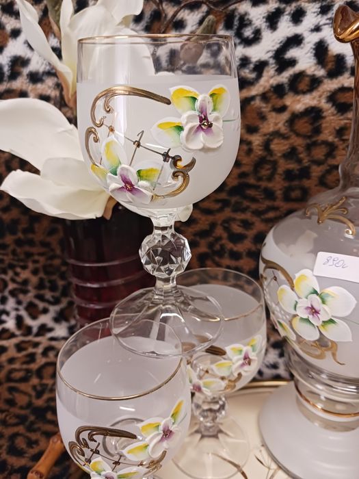 Bohemia kieliszki karafka recznie malowane