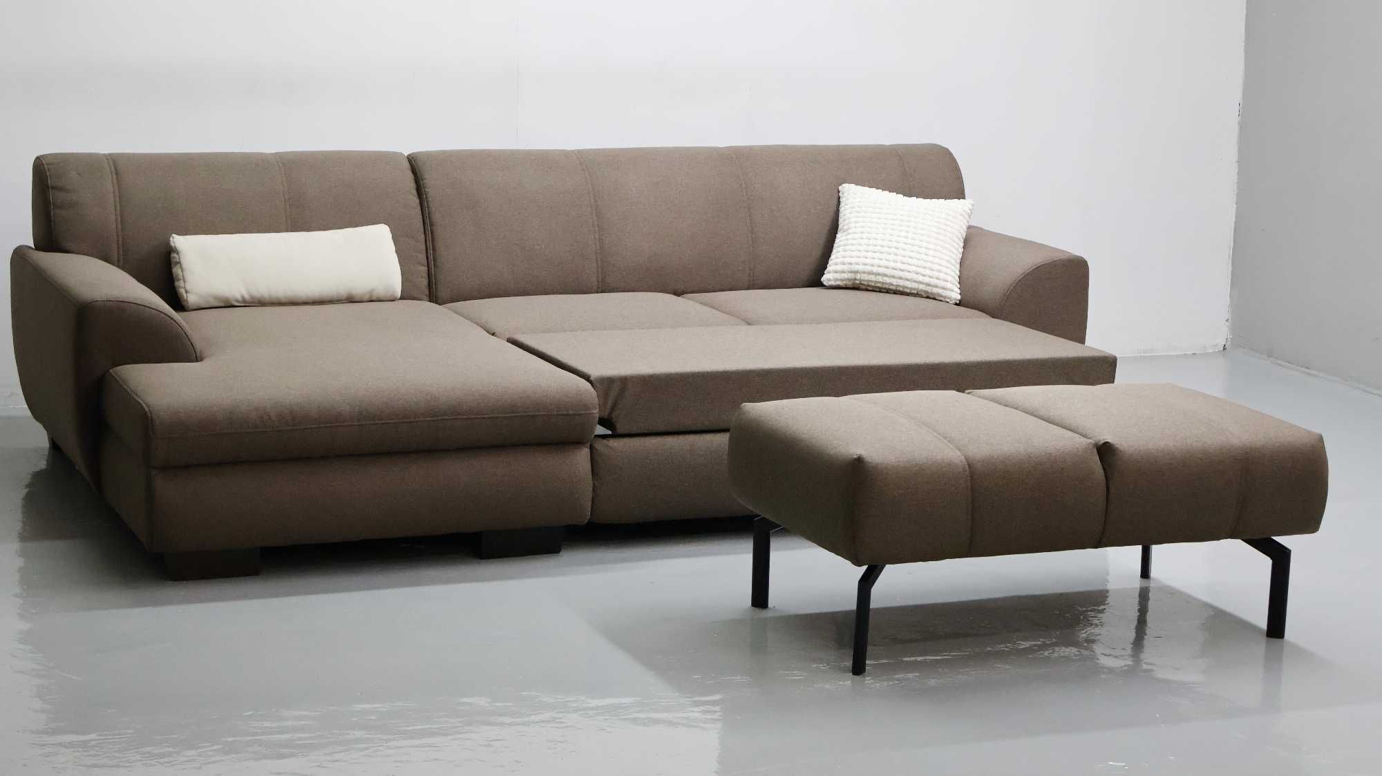 TCE DESIGN NAROŻNIK z funkcją spania PUFA rogówka sofa brązowa tkania