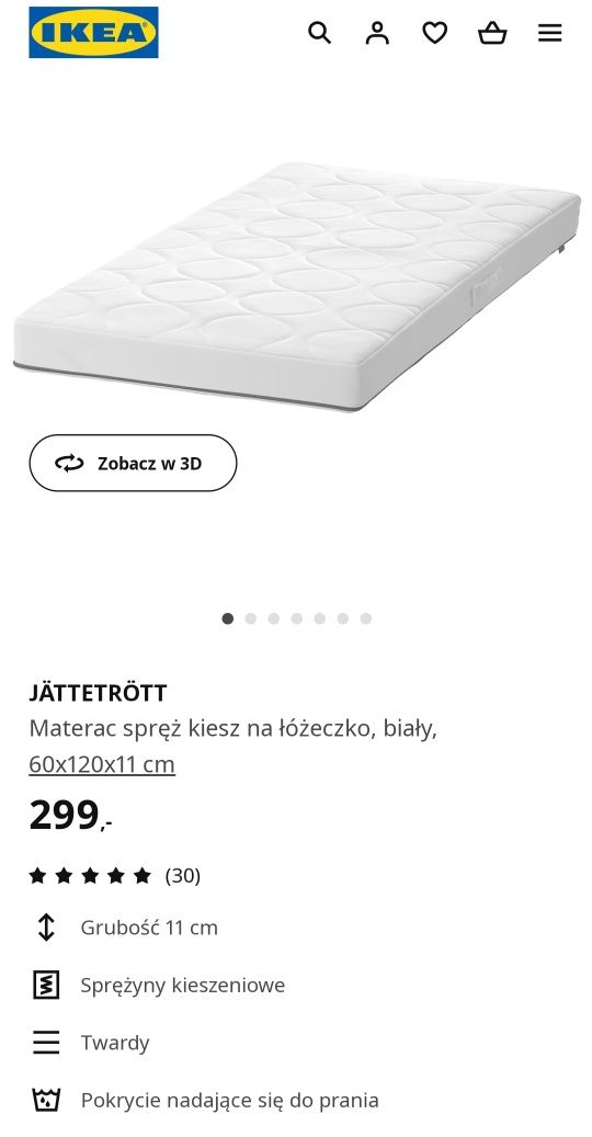 Materac dziecięcy 120×60 Ikea Jattetrott