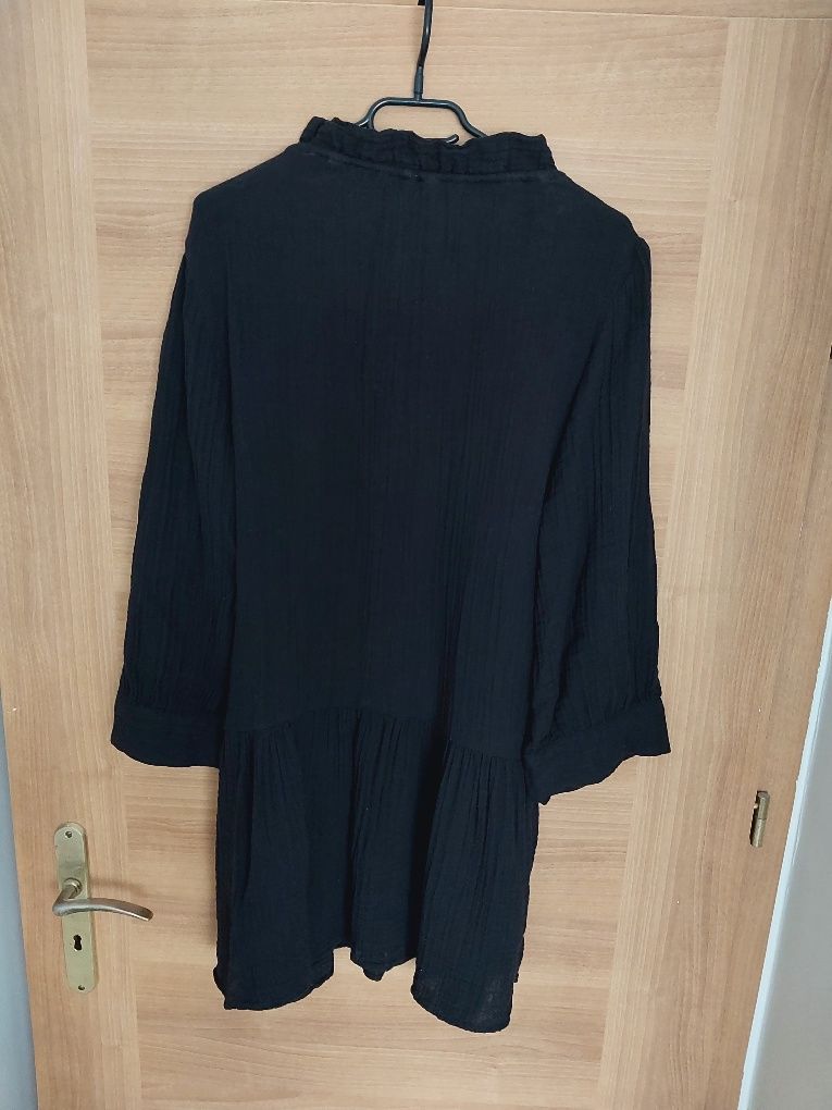 Czarna muślinowa sukienka H&M letnia sukienka z bawełnianego muślinu