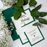 Zaproszenia ślubne GLAMOUR z banderolką z papieru z nasionami kwiatów