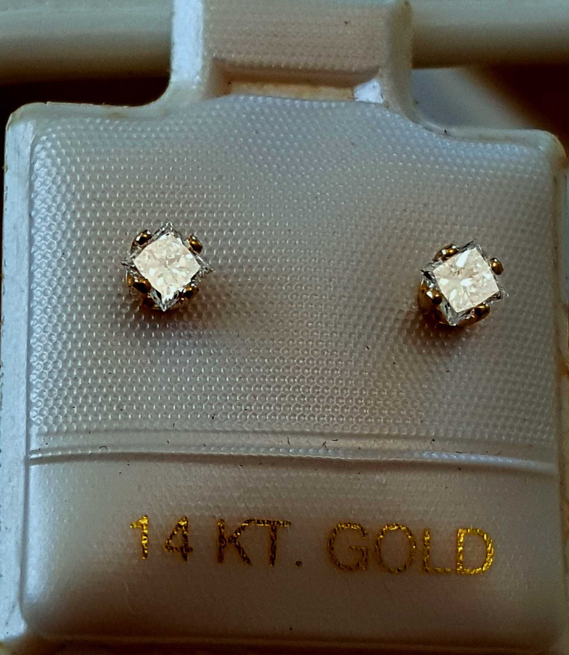 Złote 585 kolczyki sztyfty prawdziwe Princess diamenty 0.26ct PROMOCJA