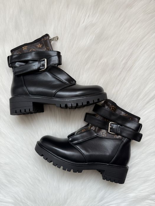 Czarne botki z brązową wstawką LV eko skóra 39