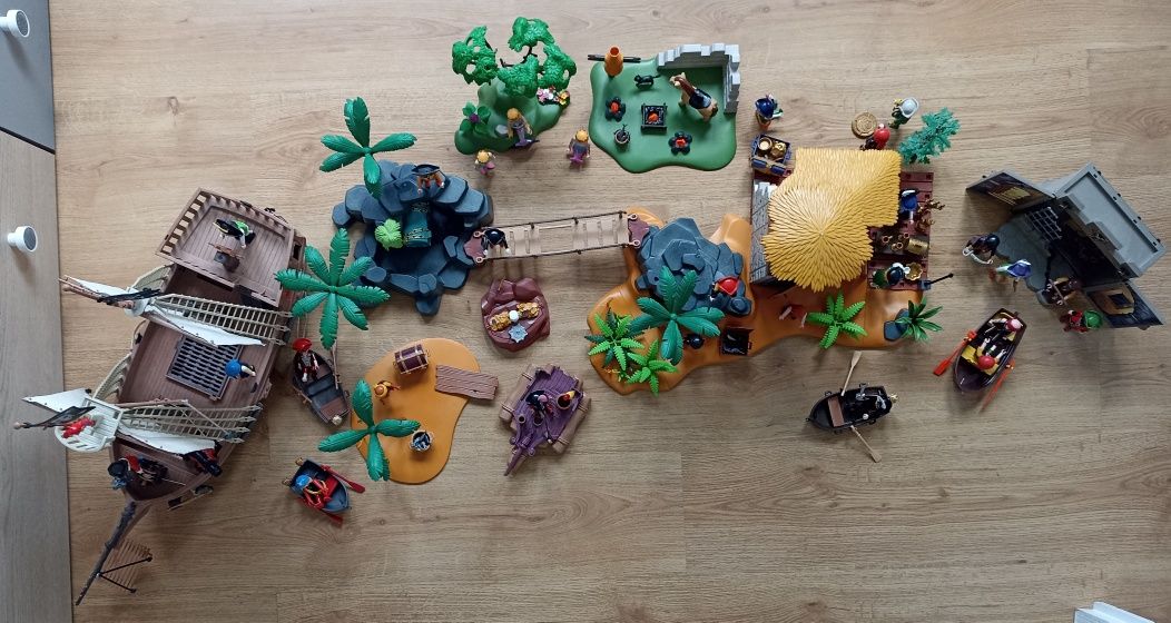OGROMNY zestaw Playmobil Piraci, okręt piracki, wyspa syren i skarbów