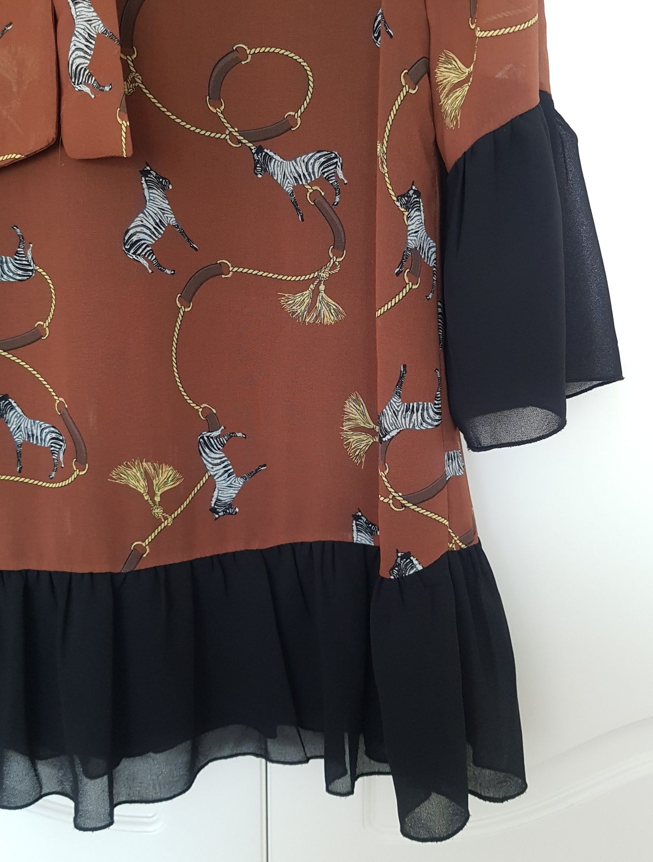 Zebra zebry chwosty długa tunika bluzka brązowa XXXL 46 18 Plus Size