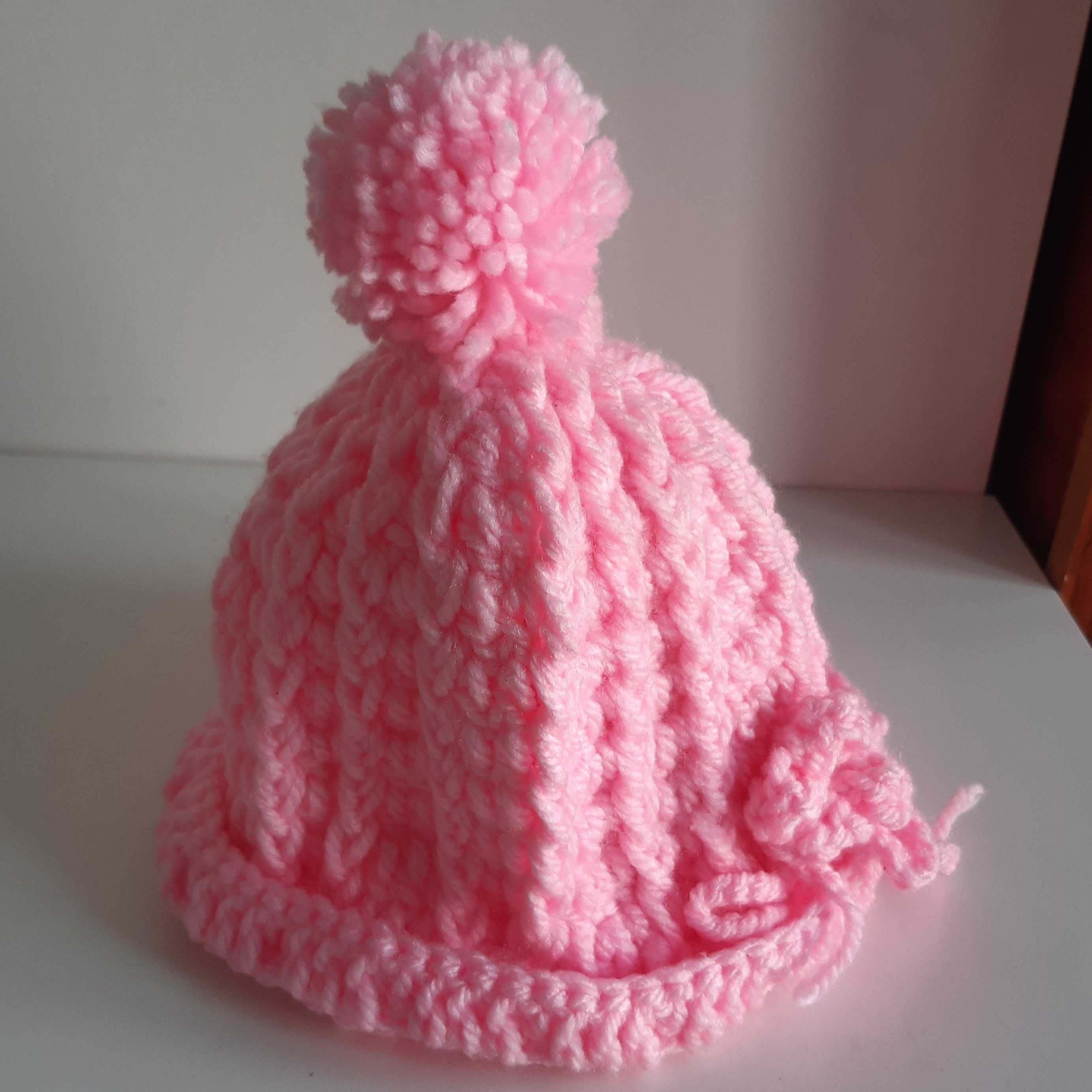 Gorro c/ Pompom Criança Menina Crochê Lã Novo