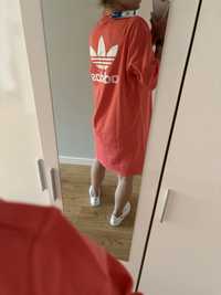 Sukienka T-shirtowa adidas koralowa rozmiar S/M oversize