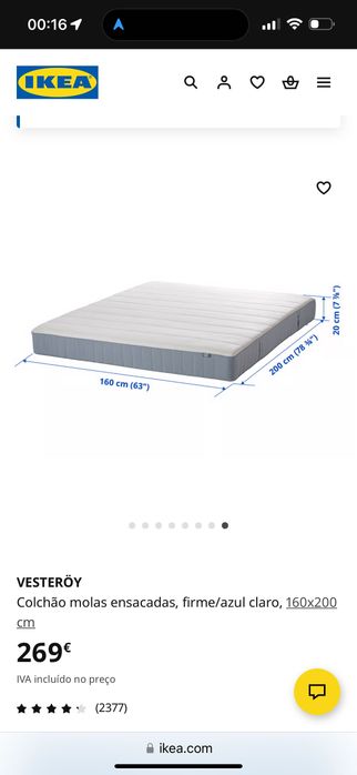 Colchão molas ensacadas, firme/azul claro, 160x200