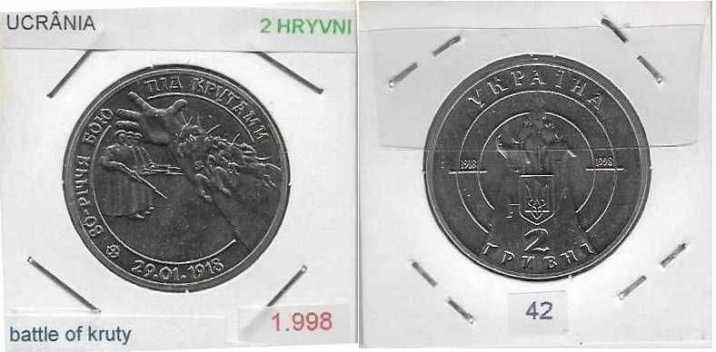 Ucrânia - - - 2 Hryvni - 1998- - - - - Batalha de Kruty- - - - - Moeda