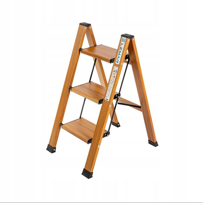 Drabina aluminiowa domowa składana 3 stopniowa LEMAR drewno Slim