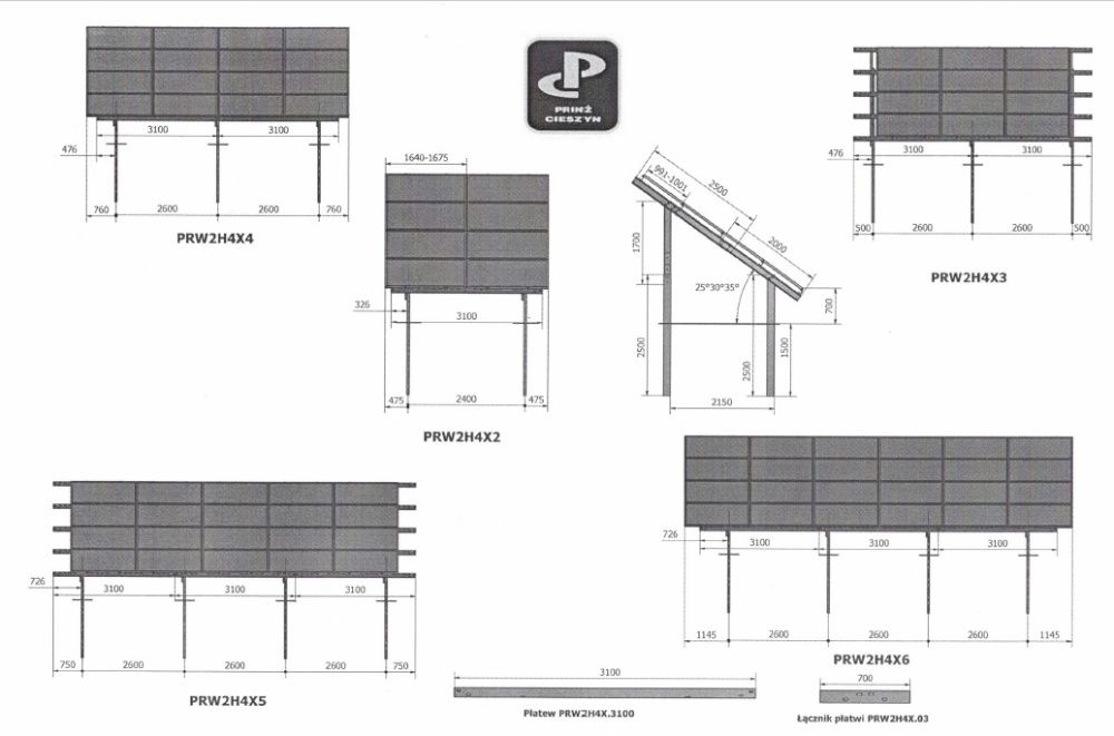 Konstrukcja pod panele fotowoltaiczne dwupodporowa, PRW2H4x4