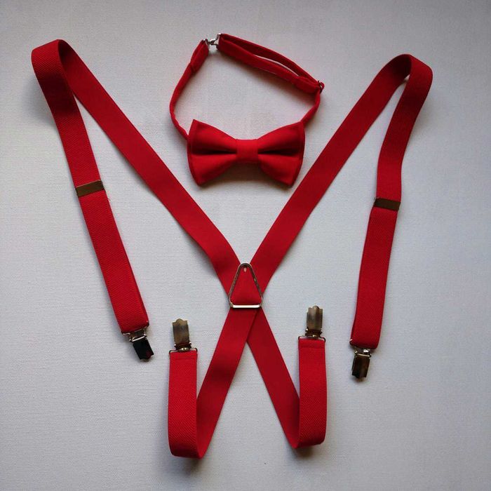 Галстук бабочка и подтяжки в красном цвете для взрослого в идеале