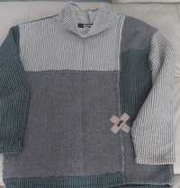 Dzianinowy, patchworkowy sweter z wełną, vintage, roz. L; od OTL