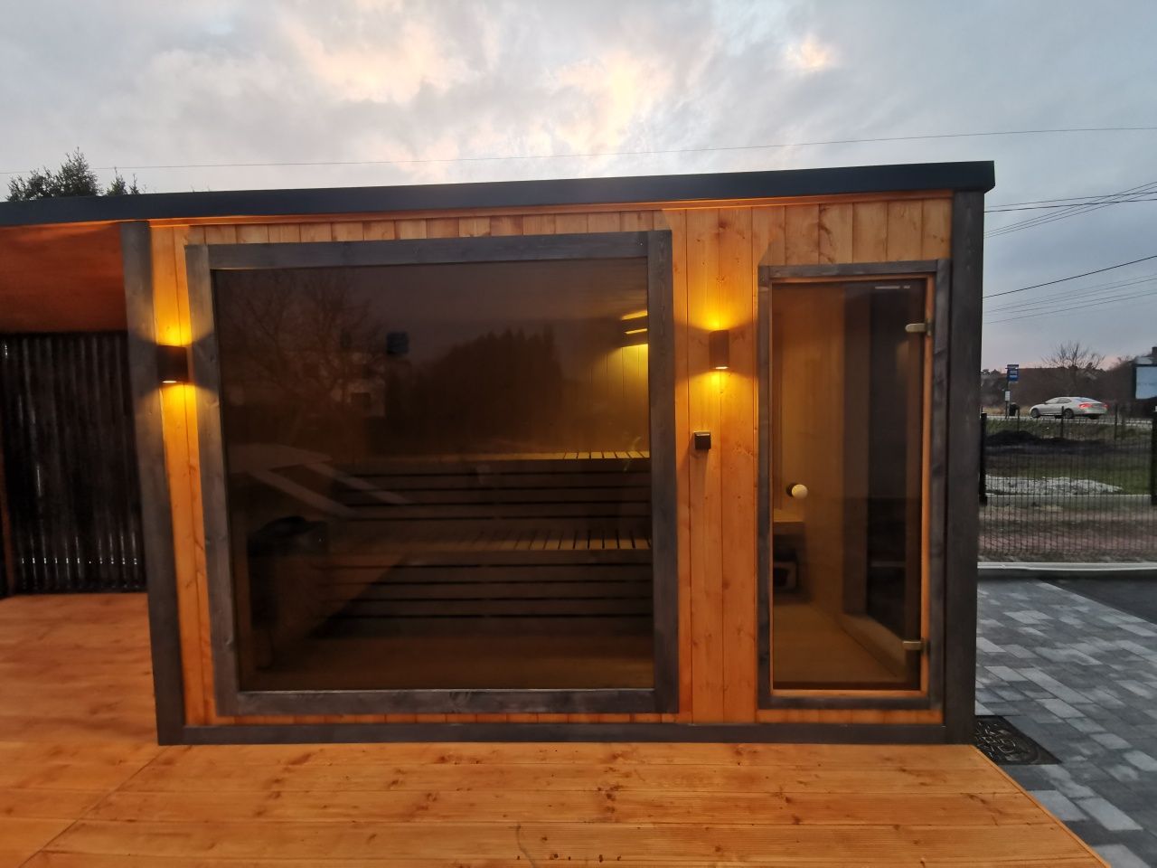 Sauna ogrodowa  premium 6,5m x 2m  Piec taras  miejsce na Jacuzzi