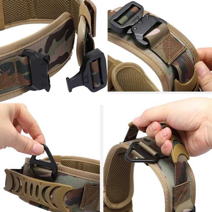 Тактичний широкий нашийник для великих собак з ручкою та мет. пряжками