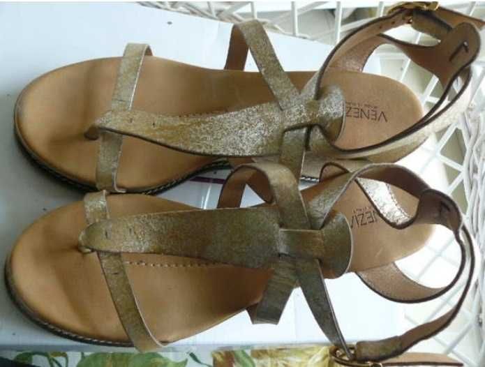 VENEZIA vera PELLE sandały 25cm 39 modne ZŁOTE hit
