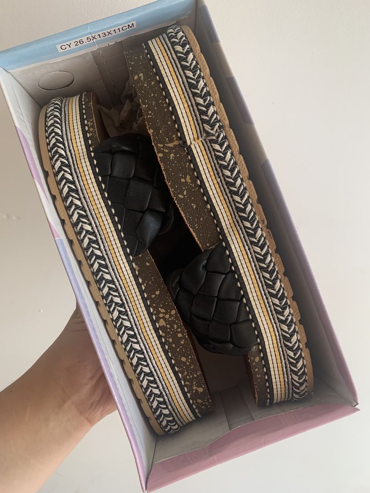 Eleganckie wyzsze letnie buty czarne brazowe klapki  rozmiar 38