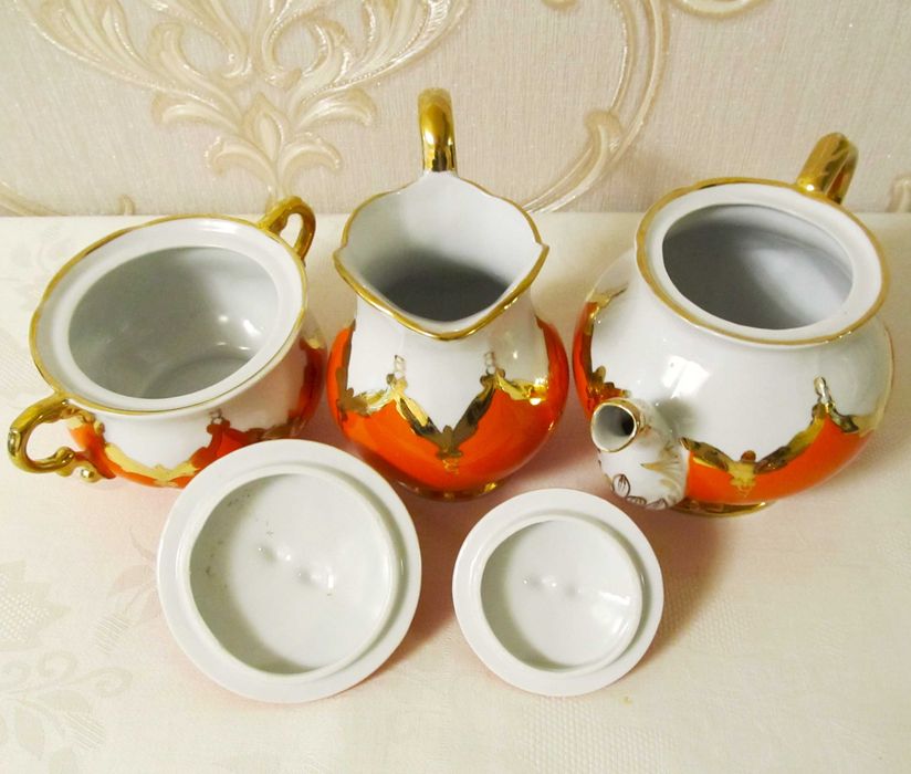 Чайный сервиз "Красный Бутон" 21 предмет фарфор СССР Барановка 70-ые