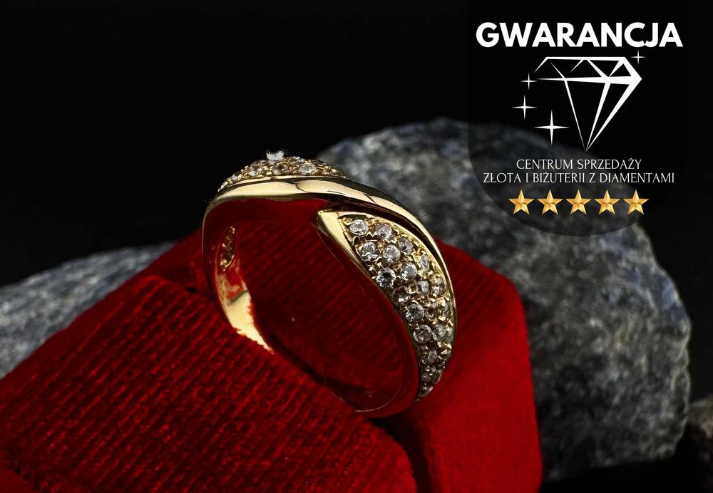 Złoty Pierścionek Przeplatany z Cyrkoniami | JAK NOWY | 585 | 3.71g