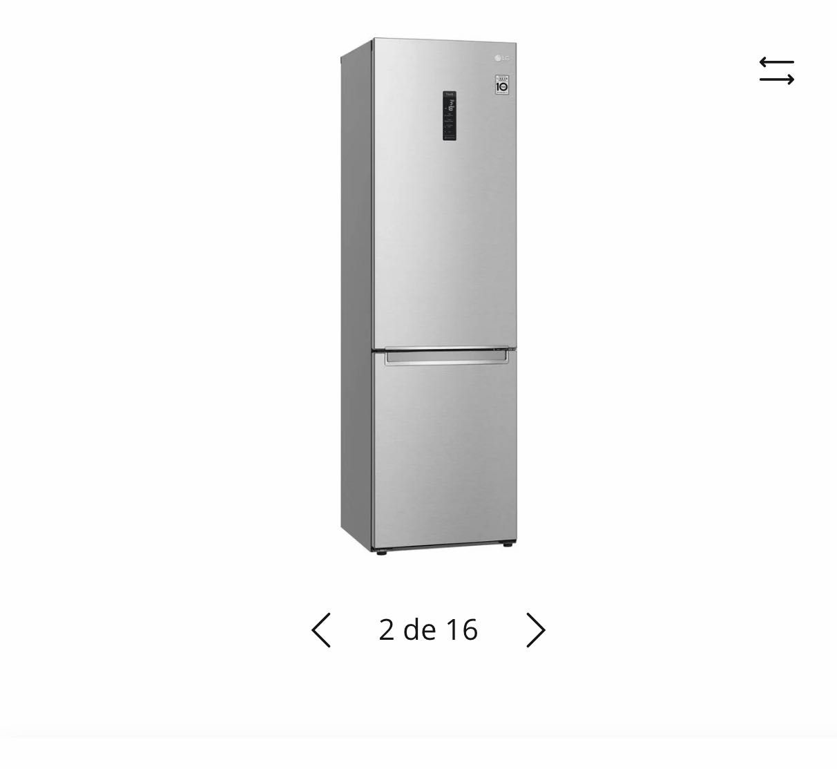 Frigorífico Combinado LG GBB72NSUCN (No Frost - 203 cm - 384 L - Inox)