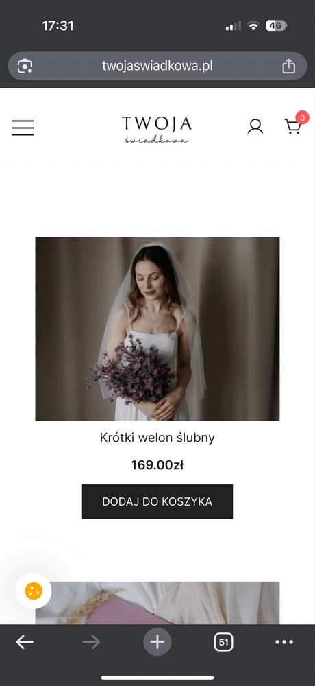 Nowy, krótki welon ślubny kolor Ivory Twoja świadkowa